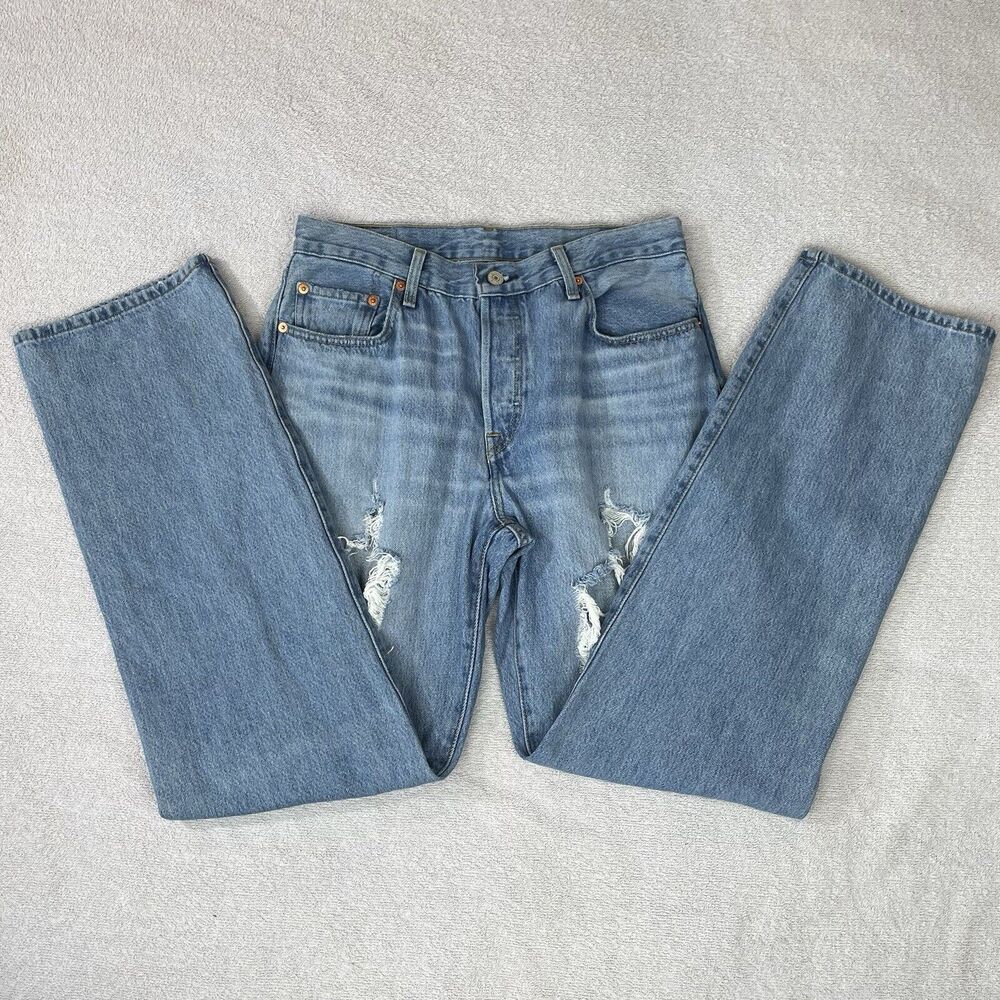 Levi's Premium 501 '90s Selvedge Jeans Women's W28 L32 Big E Destroyed Mid-Rise - Picture 4 of 16
